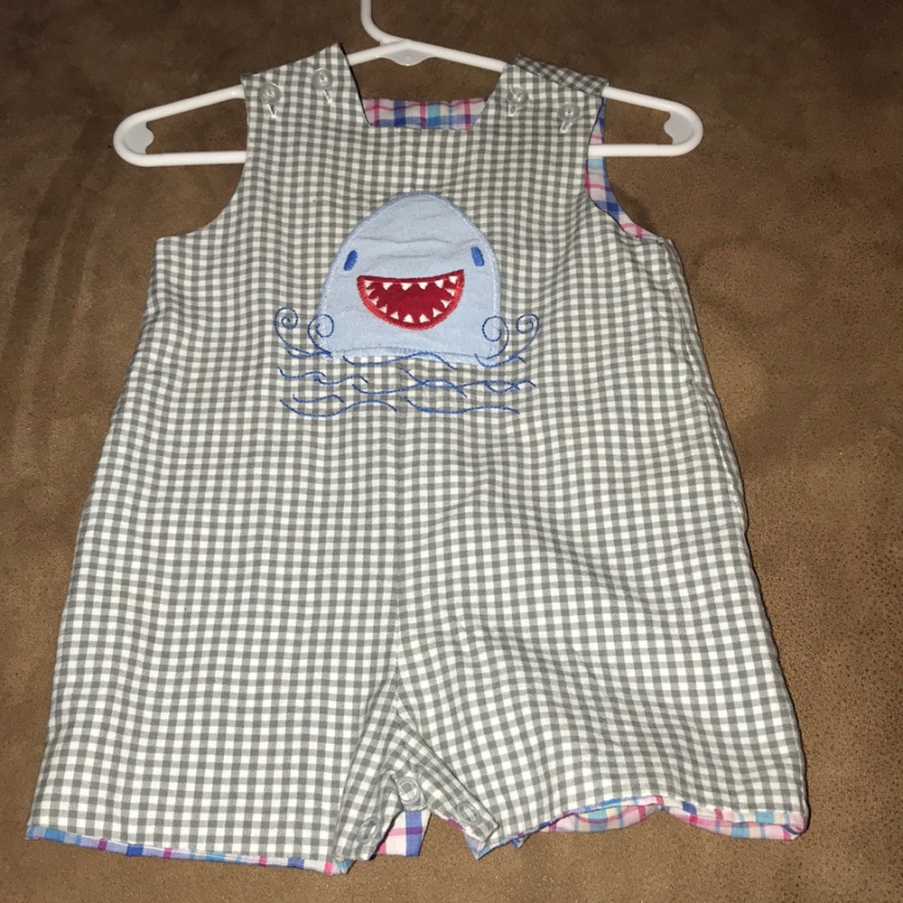 Bailey Boys Shark/Plaid Reversible Shortall 6M